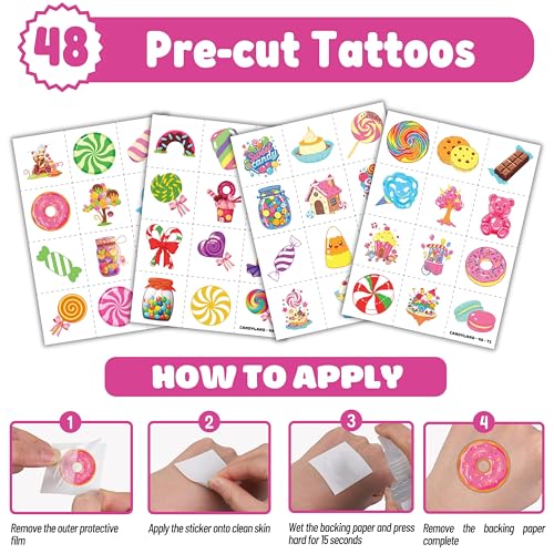 72PC Candy Party Favor Set - Temporary Tattoos & Slap Bracelets