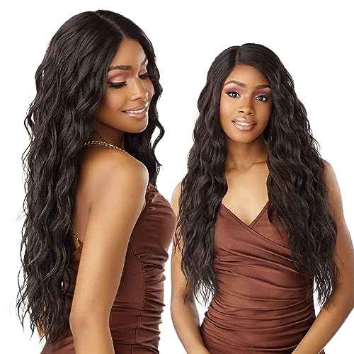 Sensationnel What Lace 13X6 Wigs - Giana 28 Inch Human Hair Blend Lacefrontal Glueless Synthetic With Natural Density Preplucked Hairline (COLORMELTCARAMEL)