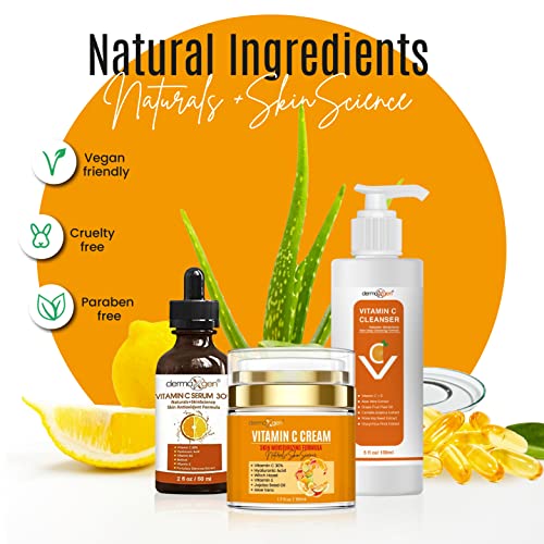 Vitamin C Complete Facial Care Kit - Organic Glowing Skin Anti-Aging, Rejuvenating, Boosting Collagen & Hydrating - Day & Night Brightening Skincare Gift Set