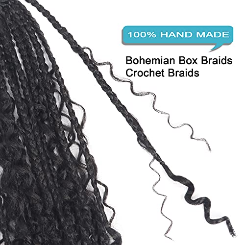 Goddess Bohemian Box Braids Crochet Hair - 14 Inch Curly Ends, 8 Packs Synthetic Braiding Hair Extensions for Black Women (14 Inch, 1B)