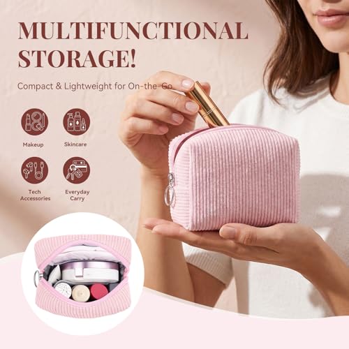 MAGEFY Small Corduroy Makeup Bag - Portable Cosmetic Pouch