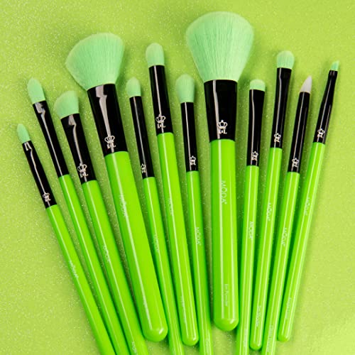 MODA Neon Green 12pc Makeup Brush Set | Face & Eye
