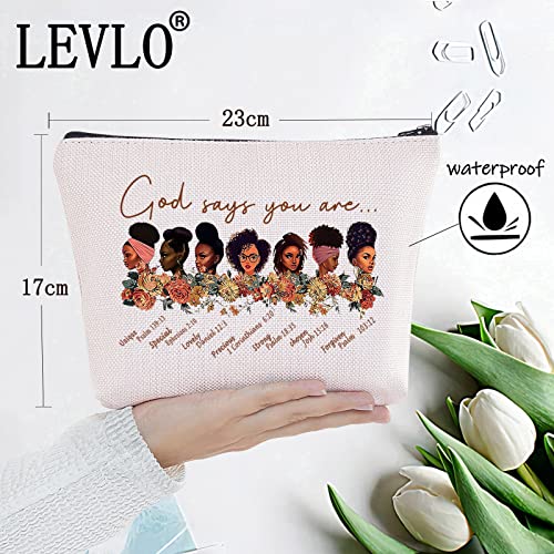 LEVLO Black American Cosmetic Make up Bag African Inspired Gift God Says You are Unique Special Lovely Chosen Forgiven Makeup Zipper Pouch Bag Black Live Matter Gift (God Says You)