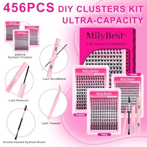 MilyBest New 3 Styles Lash Kit - 456 Pcs Wispy Eyelash Clusters & Extensions
