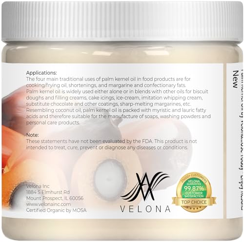 velona USDA Certified Organic Palm Kernel Oil - 16 Fl Oz | 100% Pure and Natural Carrier Oil | Refined, Cold Pressed | Face, Hair, Body & Skin Care | Use Today - Enjoy Results