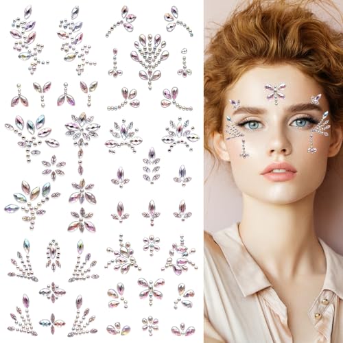 Face Gem Stickers - 6 Sheets Diamond Rhinestone Forehead Stickers