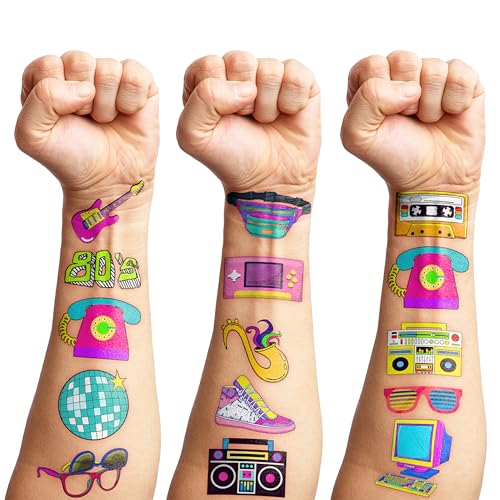 96 PCS 80s 90s Retro Temporary Tattoos - Waterproof