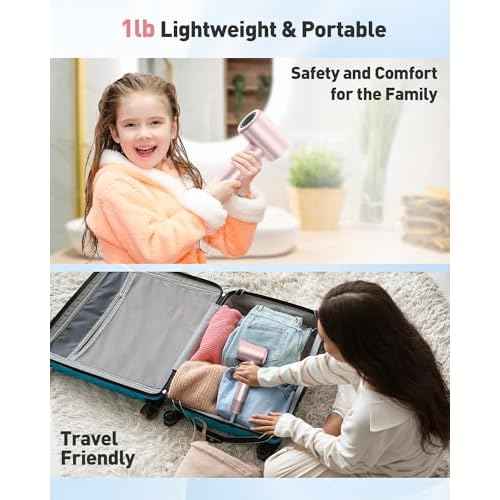 Hair Dryer,110,000 RPM Professional Blow Dryer - Brushless Motor with Negative Ionic Technology for Faster Drying,Magnetic Nozzle,Compact Design for Women Home&Travel Use,Pink