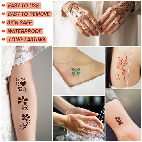 MuseLuxe Temporary Tattoo Kit - 102 Designs, 8 Inks, 4 Colors