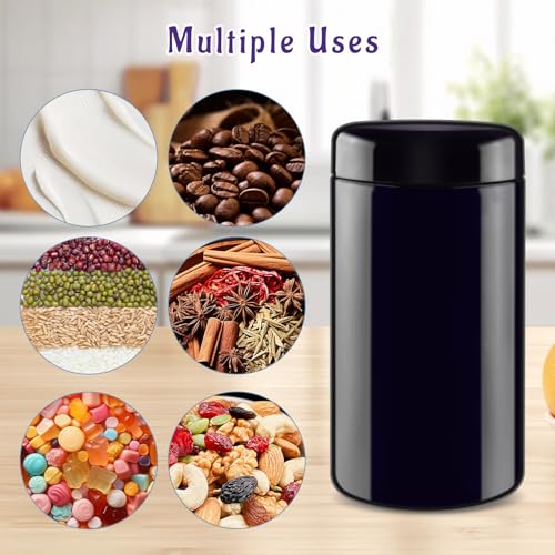 2 Pcs Black Violet Glass Jar Refillable Ultraviolet Container Wide Mouth Storage Bottle for Spices Powder Coffee Cosmetic Home Kitchen - 500ml/16.9oz