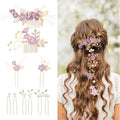 10 Piece Purple Floral Hair Comb & Pin Set for Weddings