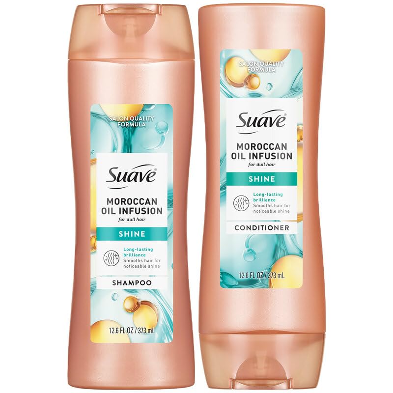 Suave Moroccan Oil Shampoo and Conditioner Set – Frizz Control, Shine, 12.6 Oz Ea