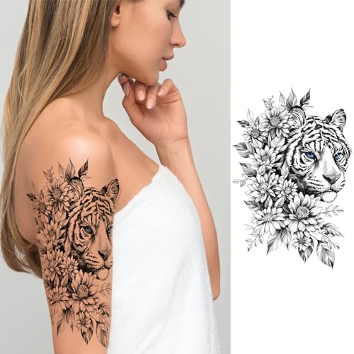 Animal Flower Temporary Tattoo Stickers, 8-Sheet Half Sleeve