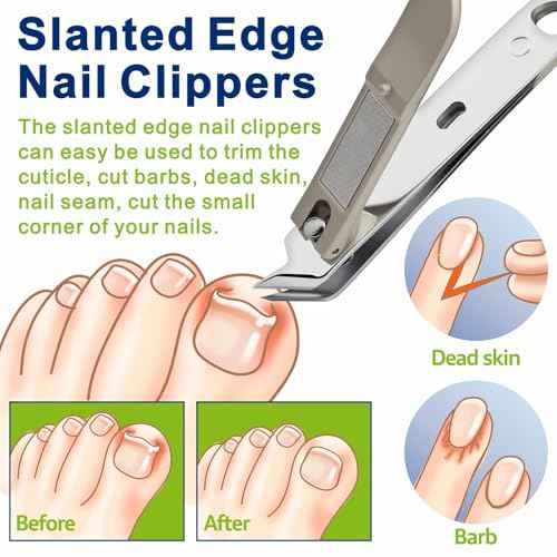 DIGNITY Nail Clippers for Men Women Seniors with Catcher and Safety Lock,Wide Jaw Opening,Thick Fingernail Toenail Clipper Set, Slanted Edge Nail Clippers,Ear Picker,Nail File,with Case,4 Pcs Set