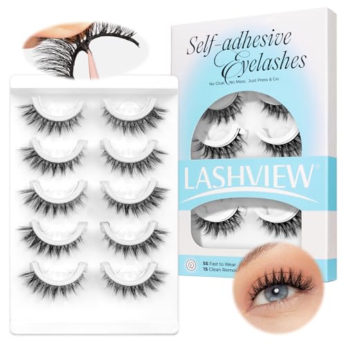 Self Adhesive Eyelashes 5 Pairs Cat Eye Wispy Press On Lashes