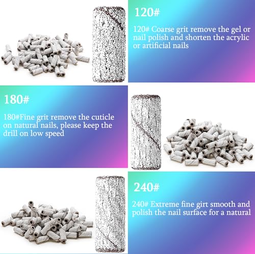 100pcs Nail Sanding Bands 240 Grit with Mandrel Bit for Manicures