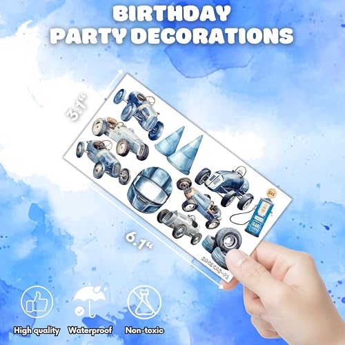 105 Pcs Blue Race Car Temporary Tattoos for Kids