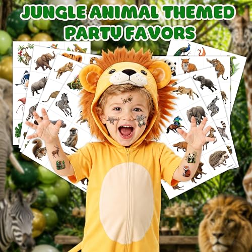 96 PCS Jungle Animal Temporary Tattoos for Kids