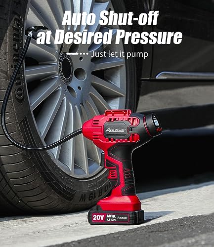 AVID POWER Tire Inflator Portable Air Compressor, 20V Cordless Car Tire Pump, Rechargeable Battery Powered Air Compressor w/12V DC Adapter, Digital Pressure Gauge