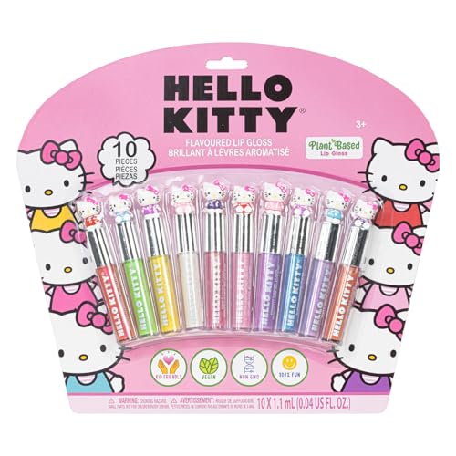 Hello Kitty Lip Gloss Set 10-Piece Plant Based Makeup for Girls