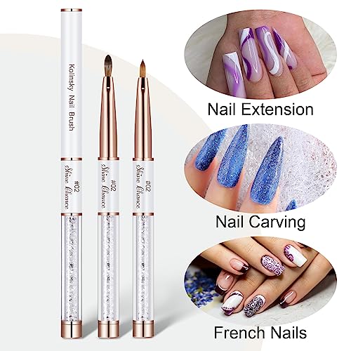 Shine Chance Acrylic Nail Brush Size 2, 100% Real Kolinsky Art Nail Brush for Acrylic Powder Application, Handmade Women Manicure Nail Extension Tool for Professional DIY Home Salon and Beginners