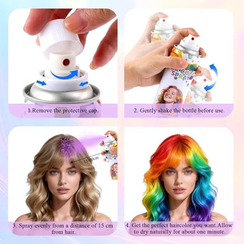Washable Temporary Hair Color Spray for Women & Kids - Non-Toxic & Quick-Drying