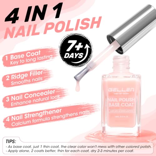 GELLEN A04 Clear Tinted Milky Pink Base Coat Nail Polish, No Lamp Needed