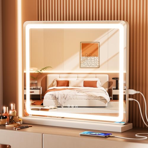 Sweetcrispy 19"x22" Dimmable LED Vanity Mirror with USB Charging