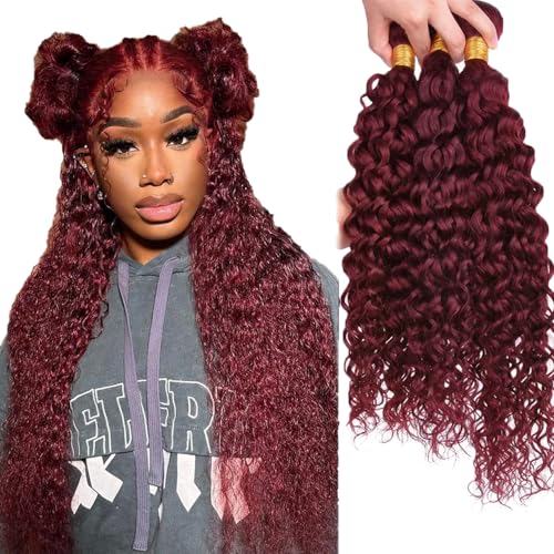 99J Burgundy Water Wave Human Hair Bundles 28-32 Inch