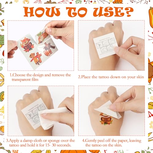 HOWAF 72pcs Religious Thanksgiving Temporary Tattoos, Thanksgiving Tattoos Stickers for Kids Girls Boys Decor, Christian Fall for Jesus Fake Tattoo Autumn Season Church Face Tattoo Gift Bags Fillers