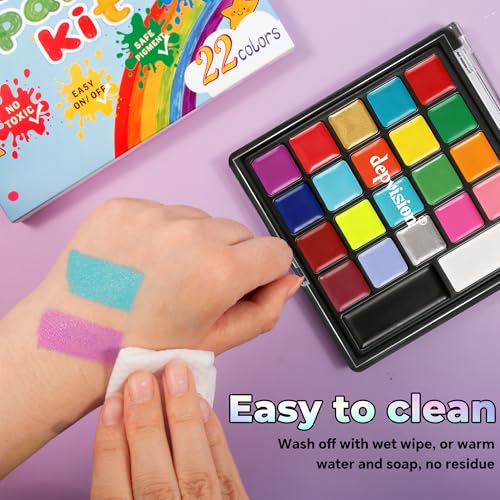 22 Color Face Paint Kit with Brushes & Sponges