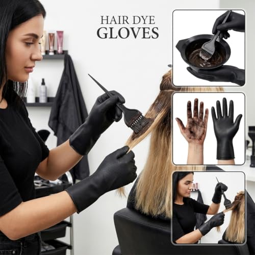 Reusable Black Hair Dye Gloves - Professional Rubber Salon Accessories (2 Pcs)