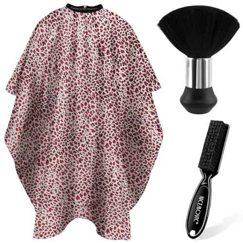 NICEMOVIC Hair Cutting Barber Cape with Neck Duster Brush and Barber Brush, Professional Barber Accessories Cleaning Supplies for Salon Haircut Styling- Leopard Print