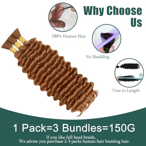 WuvuSnm 30# Deep Wave Human Hair Bundles for Boho Braids 24 Inch Brown