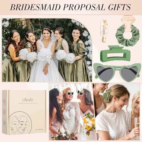 32 PCS Bridesmaid Proposal Gifts Wedding Gifts Include Bridesmaid Hair Claws Bridesmaid Scrunchies Sunglasses No Crease Hair Clips Bridal (Green)