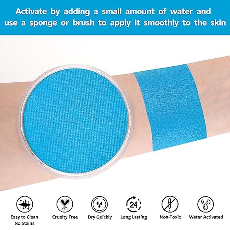 Light Blue Face Body Paint - Non-Toxic Water Activated 30g