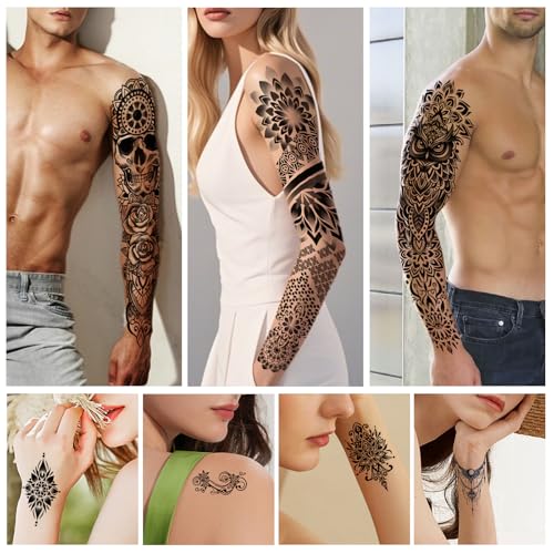 48 Sheets Mandala Temporary Tattoos - Full & Half Sleeve Fake Tattoos