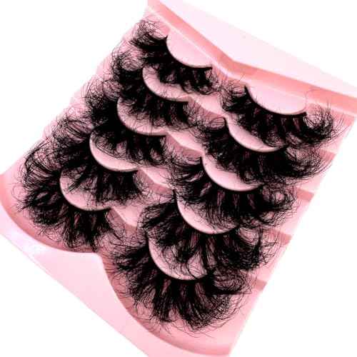 HBZGTLAD 5 Pairs 25mm 10D Faux Mink Lashes Bulk Fluffy Natural False Eyelashes Thick Dramatic Faux Mink Eyelashes Makeup tools Wholesale (QD-7)