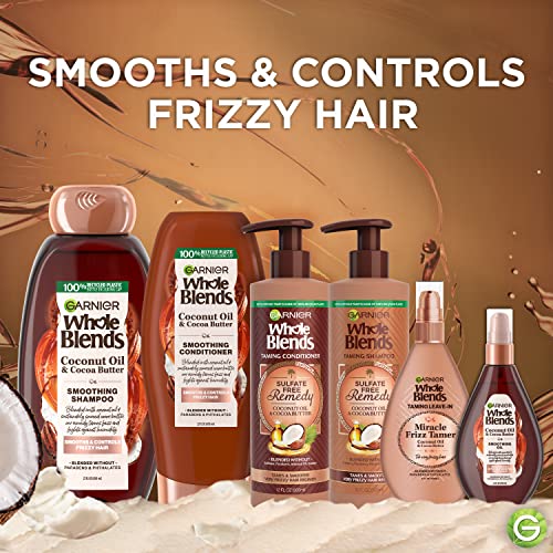 Garnier Whole Blends Sulfate Free Remedy Miracle Frizz Tamer 10-in-1 Leave-In Conditoner for Very Frizzy Hair, Coconut Oil & Cocoa Butter, 5 Fl Oz, 2 Count (Packaging May Vary)