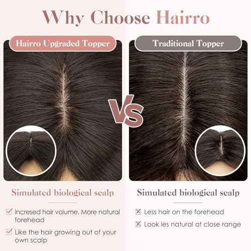 Hairro Human Hair Toppers Free Parted, 3.5x4.7" Base Hand-wovened 100% Real Hairpieces, with Invisible Clips-in for Women, for High Hairline/Adding Volume on Top, 16 Inch Light Natural Black