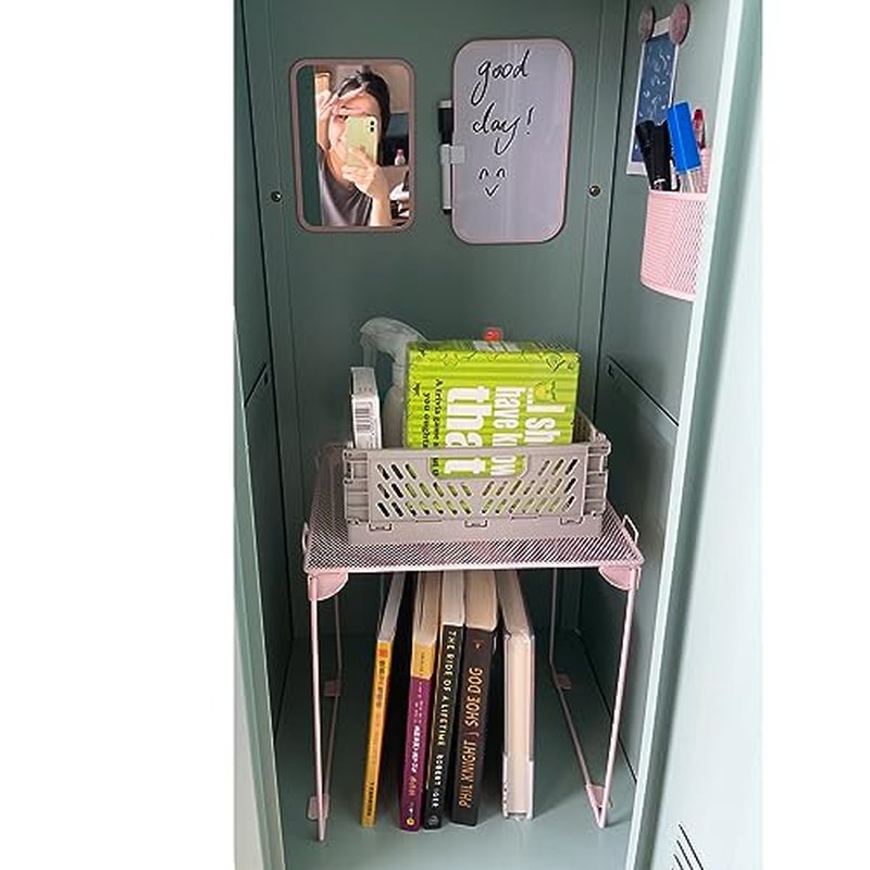7-Piece Pink Locker Organizer Set with Shelf & Magnetic Accessories