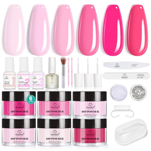 Beetles Pink Dip Powder Nail Starter Kit - 6 Colors Set with Base & Top Coat