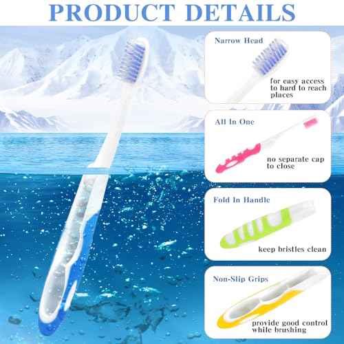 Travel Toothbrush, 4PCS Portable Travel Toothbrush Set,Mini Tooth Brush Built in Cover Soft Travels Size Folding Toothbrushs Individually Wrapped ToothBrushes for Adults Kids Hiking Camping Traveling