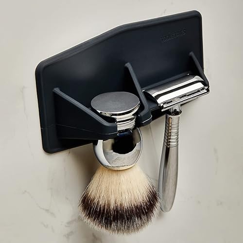 TOOLETRIES The Maverick Silicone Razor & Brush Holder Holder - The Best Safety Razor Stand. This Will Prolong The Life of Your Shaving Brush - Charcoal