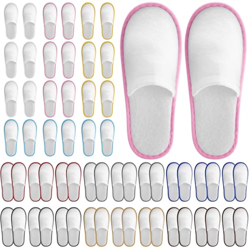 30 Pairs Disposable House Slippers for Guests, Bulk House Slipper Color Non Slip Pack for Hotel, Spa, Wedding, Travel, Party, Shoeless Home, Adult Men and Women