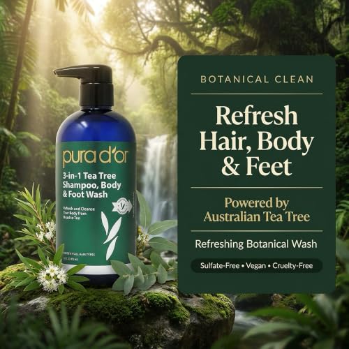 PURA D'OR Tea Tree 3-in-1 Wash - Hair, Body & Foot Care, 16 oz