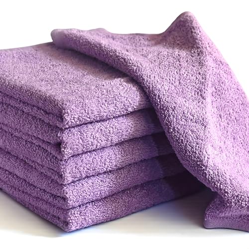 Lavender Cotton Washcloths 12x12" 6-Pack Soft Absorbent
