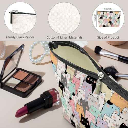 Cute Cats Makeup Bag Cat Gifts Cat Lover Gifts for Women Cats Stuff Decor Kawaii Animal Christmas Birthday Gifts for Women Animal Pet Owner Girl Daughter Best Friend Her Sister Travel Toiletry Bag