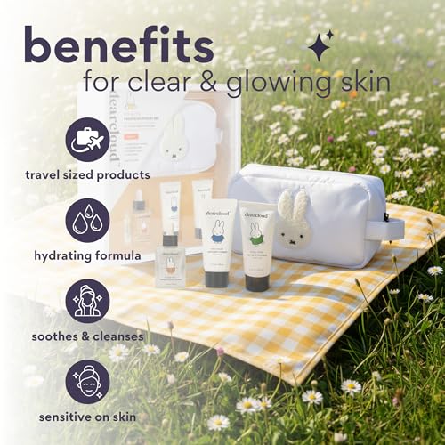 Miffy Skin Purity Essentials Travel Set of 4 ($55 Value) - Korean Skin Care Travel Set ? Hydrating Korean Skin Care Travel Essentials Set with Cosmetic Bag