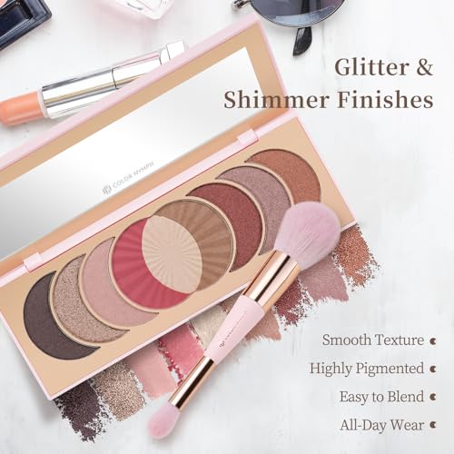 Color Nymph Naked Eyeshadow & Blush Palette Set?Highly Pigmented Blush Highlighter Bronzer Makeup Palettes?Travel Friendly Shimmer Powder Face Pallet
